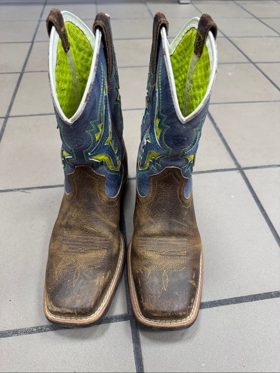 Ariat Other - Ariat Brown Leather Kids Cowboy Boots with Blue & Lime Accents